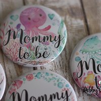 Ocean Friends Baby Shower Party, Personalized Pin Buttons, Under the Sea Mermaid Friends Name Badges