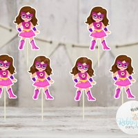 Superhero Girl Party - Set of 16 Pink Spider Girls Inspired Cupcake Toppers
