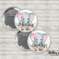 Elephant Girl Baby Shower Pin Button: Custom Family Name Badge