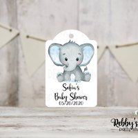 Boy Elephant Baby Shower Thank You Tags – Set of 12 Favor Tags with Twine