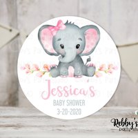 Baby Elephant Pink Baby Shower Personalized Round Sticker