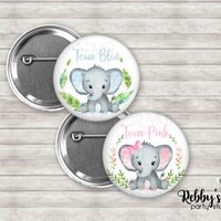 Elephant Gender Reveal Buttons | Team Blue & Team Pink Baby Shower Pins