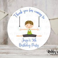Gymnastic Boy Birthday Personalized Round Sticker
