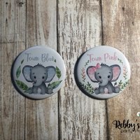 Elephant Gender Reveal Buttons | Team Blue & Team Pink Baby Shower Pins