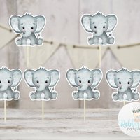 Boy Elephant Theme  - Set of 12 Gray Elephant Baby Shower Cupcake Toppers