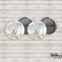 Elephant & Bunny Floral Pin Buttons – Baby Shower Party Favors (1 inch)