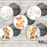 Mother & Baby Woodland Mini Buttons – Party Favor Packs (1 inch)