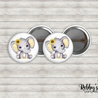 Grey Elephant Mini Pin Buttons – Yellow Ears & Sunflower Bow Party Favor Packs (1 inch)