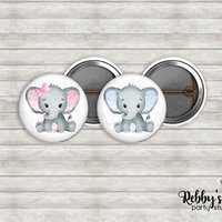 Grey Elephant Mini Pin Buttons – Pink, Blue, or Mixed Party Favor Packs (1 inch)