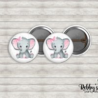 Grey Elephant Mini Pin Buttons – Pink, Blue, or Mixed Party Favor Packs (1 inch)