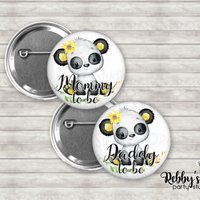 Sunflower Panda Baby Shower Pin: Personalized Button Badge