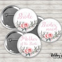 Deer Antlers Bridal Shower Pin Button: Boho Floral Party Badge
