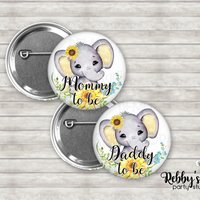 Elephant Sunflower Baby Shower Pin: Custom Name Badge