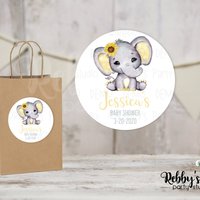 Elephant Sunflower Baby Shower Personalized Round Sticker