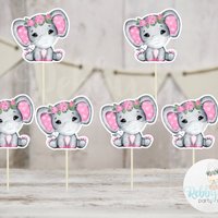 Pink Elephant Cupcake Toppers: Girl Baby Shower Decorations (Set of 12)