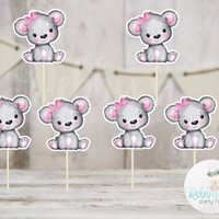 Girl Bear Theme  - Set of 12 Pink Bear with Bow Baby Shower Cupcake Toppers