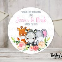 Jungle Safari Baby Shower Pink Personalized Round Sticker