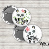 Girl Panda Baby Shower Pin: Personalized Family Button
