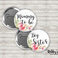 Mellow Floral Baby Shower Pin Button: Personalized Family Member Badge