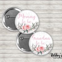 Deer Antlers Baby Shower Pin: Personalized Boho Floral Button Badge