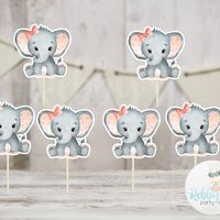 Girl Elephant Theme  - Set of 12 Peach Elephant Baby Shower Cupcake Toppers