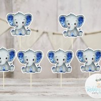 Boy Elephant Theme  - Set of 12 Navy Blue Elephant Baby Shower Cupcake Toppers