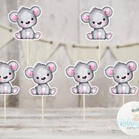 Girl Bear Theme  - Set of 12 Pink Bear Baby Shower Cupcake Toppers