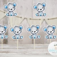 Boy Bear Theme  - Set of 12 Blue Bear Baby Shower Cupcake Toppers