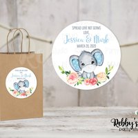 Blue Elephant Baby Shower Stickers: Personalized Favor Stickers