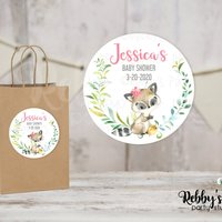Raccoon Girl Baby Shower Pink Personalized Round Sticker