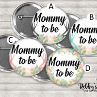 Baby Deer Antlers Baby Shower Pin Button: Personalized Floral Badge