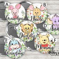 Classic Pooh Bear Baby Shower Pin Button: Personalized Character Badge