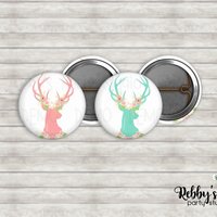 Floral Deer Antlers Mini Pin Buttons – Party Favor Packs (1 inch)