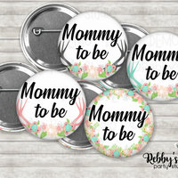 Baby Deer Antlers Baby Shower Pin Button: Personalized Floral Badge