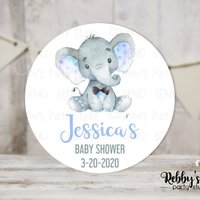 Baby Elephant Baby Shower Blue Personalized Round Sticker