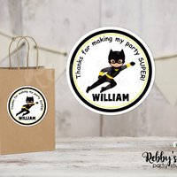 Superhero Bat Boy Birthday Personalized Round Sticker