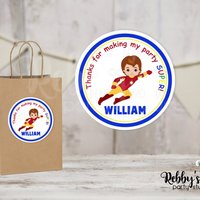 Super Hero Iron Boy Birthday Personalized Round Sticker