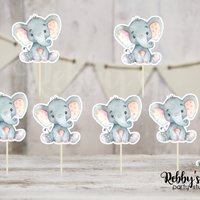 Girl Elephant Theme  - Set of 12 Pink Peach Elephant Baby Shower Cupcake Toppers