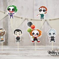 Halloween Cupcake Toppers - Cute Horror Movie Character Theme, Set of 12