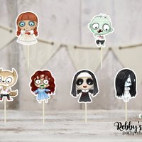 Cute Horror Movie Cupcake Toppers - Halloween Party Decorations (Set of 12)