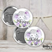 Purple Elephant Baby Shower Pin: Personalized Family Name Tag
