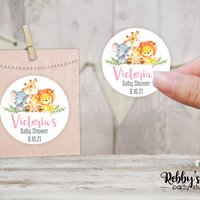 Jungle Safari Baby Shower Pink Personalized Round Sticker