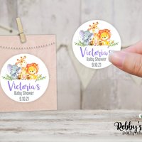 Jungle Safari Baby Shower Purple Personalized Round Sticker