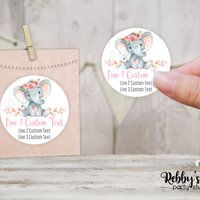 Floral Baby Elephant Pink Baby Shower Personalized Round Sticker