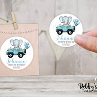 Elephant Baby Shower Blue Personalized Round Sticker