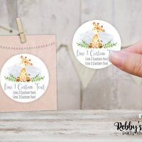 Giraffe Baby Shower Grey Personalized Round Sticker
