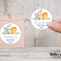 Jungle Safari Baby Shower Blue Personalized Round Sticker
