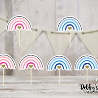 Nordic Rainbow Cupcake Toppers: Gender Reveal Baby Shower, Set of 12