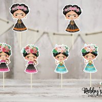 Frida Party - Set of 12 Assorted Frida Inspired Cupcake Toppers
