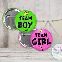 Fairly Godparents Gender Reveal Pin Buttons: Team Boy, Team Girl